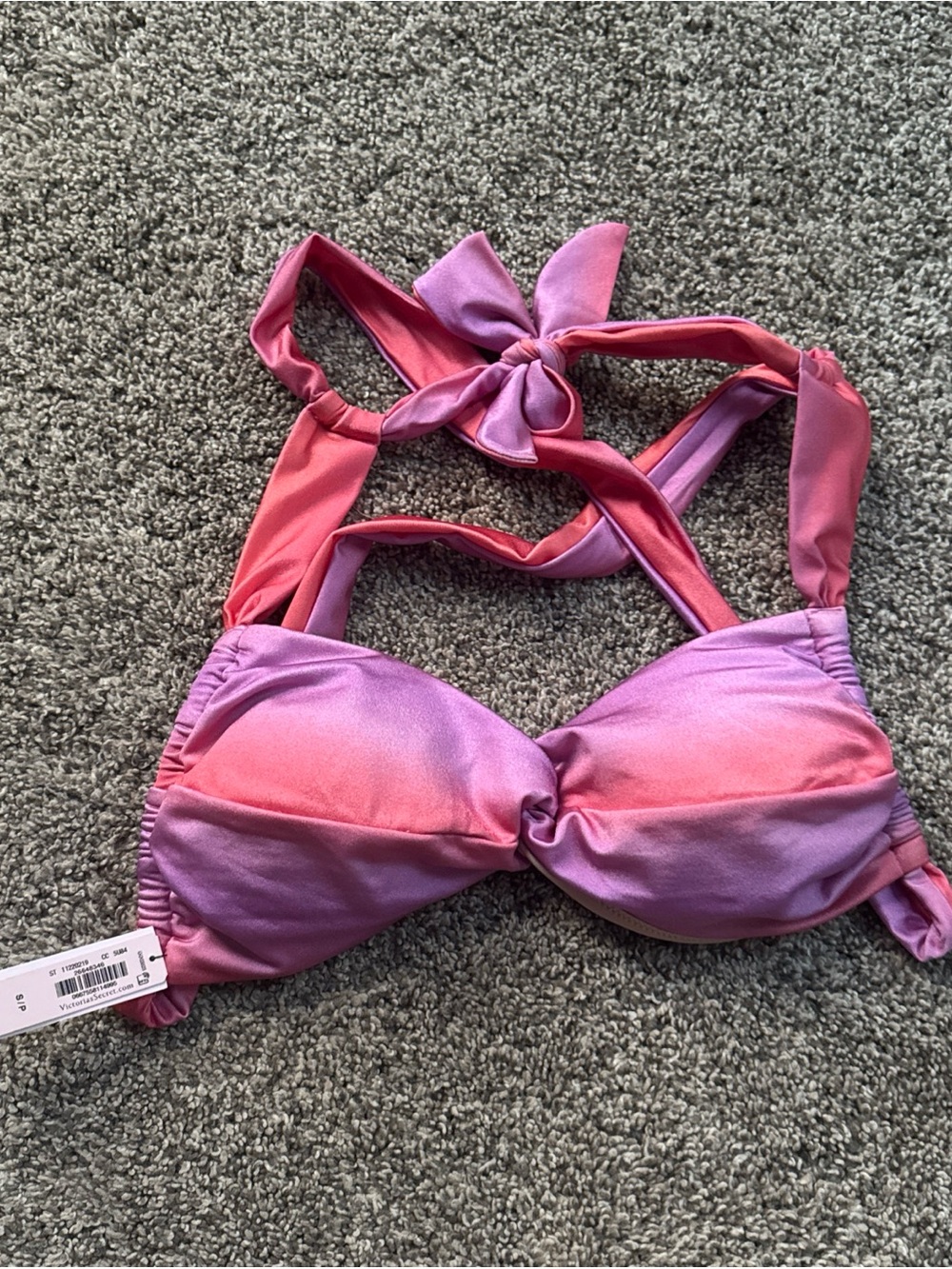 Victoria’s Secret Womens Small Tie-Back Ombre Pink & Purple Bikini Top nwt